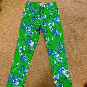 Vibrant, fun, festive floral stretch cotton (3% spandex) straight leg pants